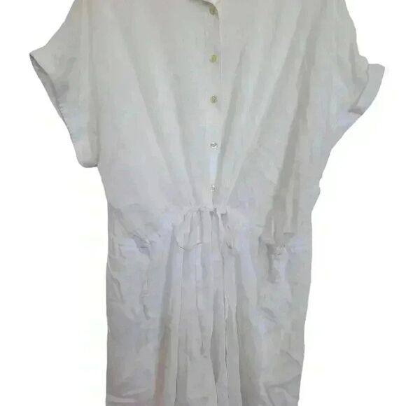 Lands' End Women's White Modal Button Front Drawstring Waist Short Sleeve Shorts - Picture 4 of 12